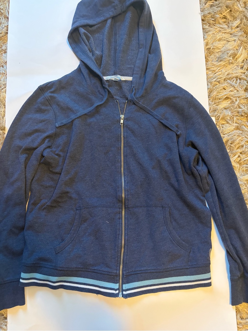 Victoria's Secret Navy Zip Hoodie with Striped Hem Accent